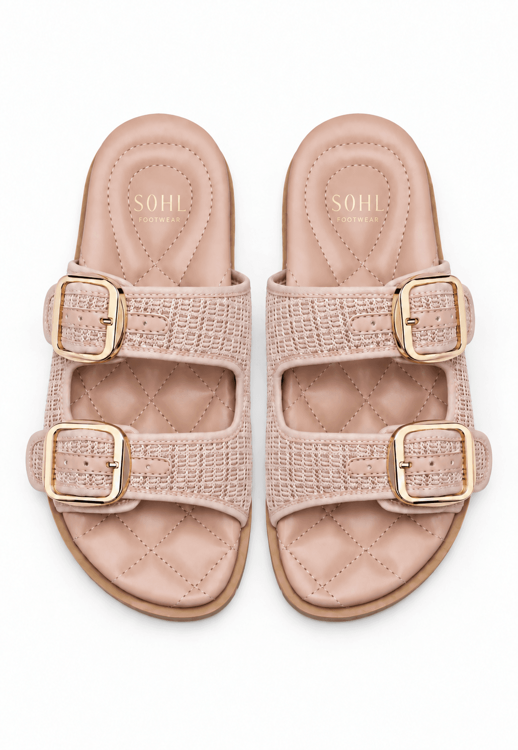 Top view of the blush SOHL Marsandy double-buckle sandal
